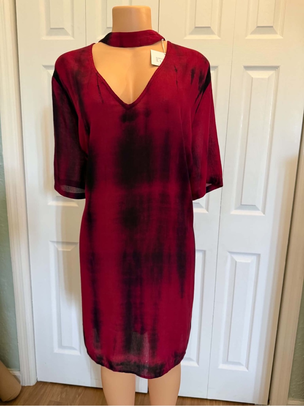 Missguided Red Black Tie Dye Choker Shift Dress Size 14